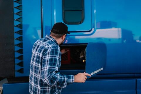 Driver completing a vehicle inspection
